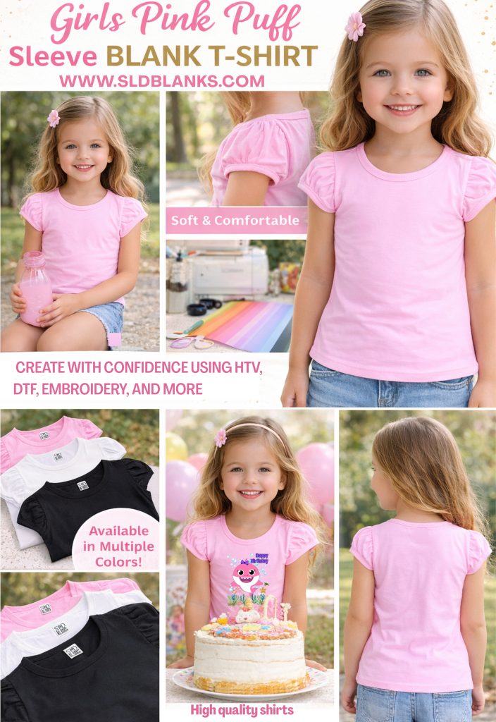 Soft pink cotton girls blank tees ideal for school apparel, branding, and custom printing.