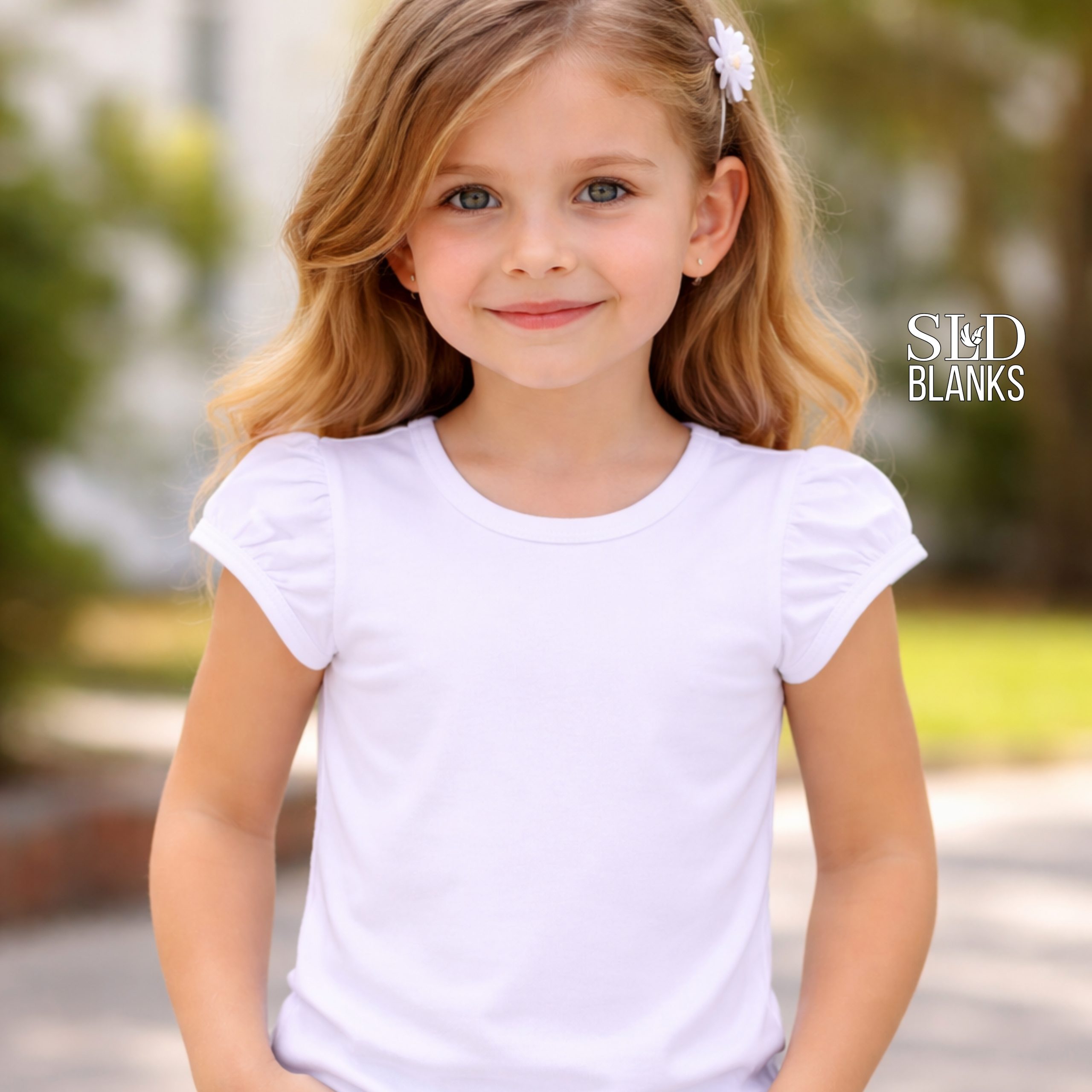 Girls white puff sleeve plain shirt for embroidery and HTV