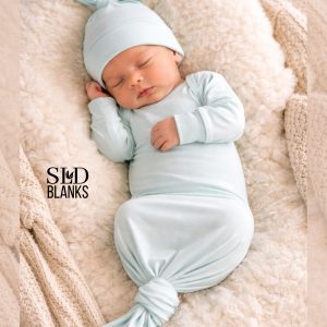 Mint green blank cotton knotted bodysuit for embroidery and HTV printing.